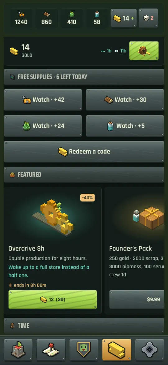The Voxhorde Store tab with featured boosters and their gold prices