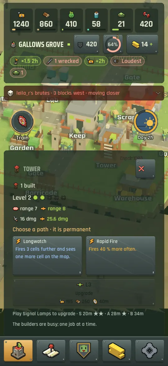 The upgrade sheet showing two specialization cards side by side