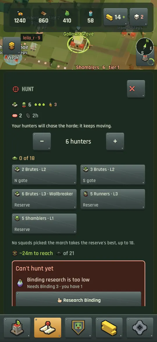 The hunt sheet with a Can't hunt yet card and its fixes