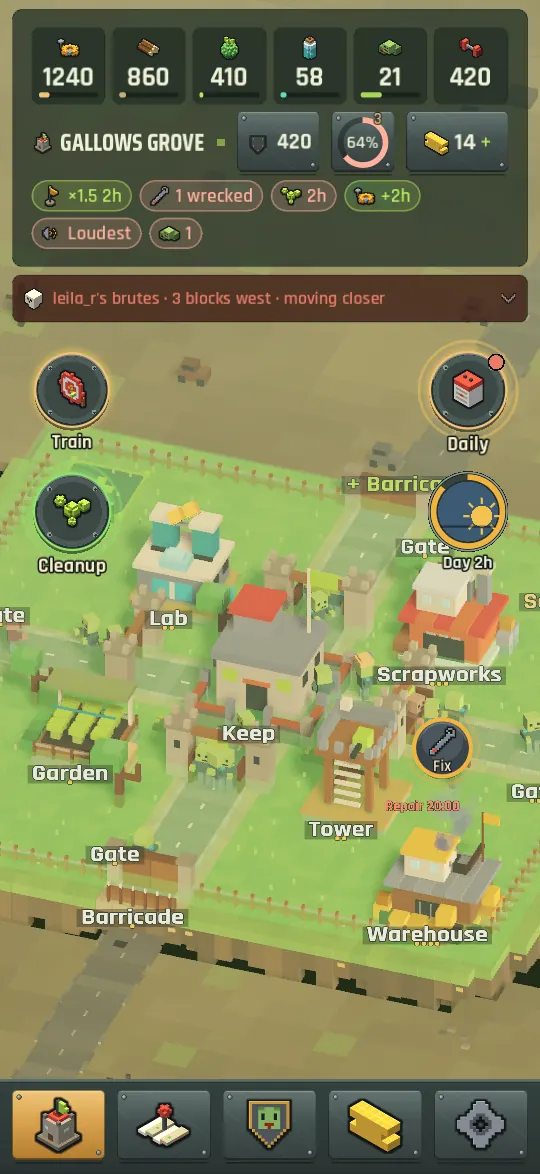 An infected village with the green Cleanup circle on the left