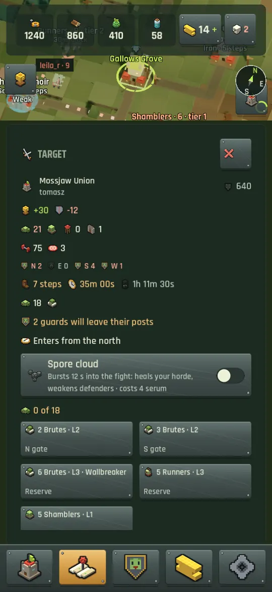 The map with a target selected and its raid sheet open
