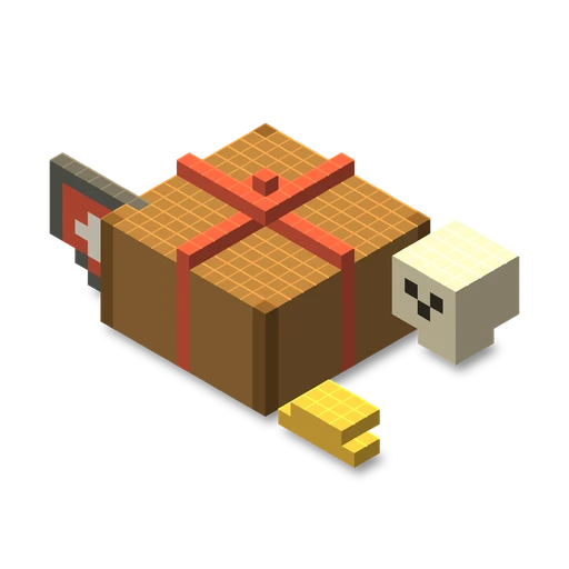 A supply crate tied with a red ribbon