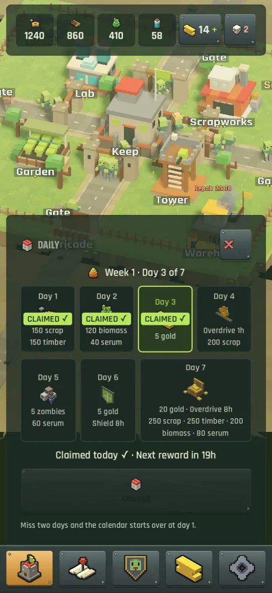 Daily reward calendar