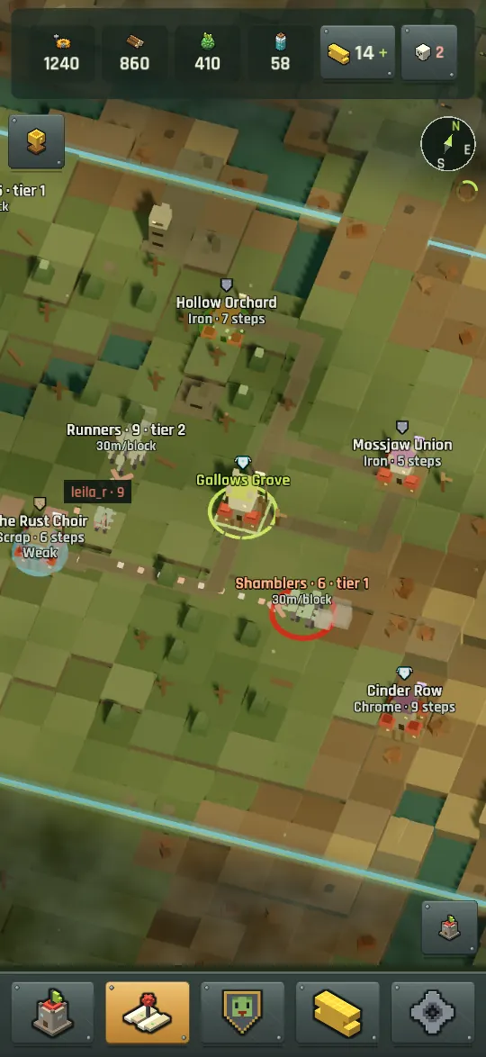 The realm map with rival settlements, roaming hordes and a planned route